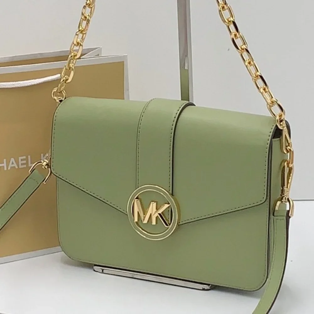 Michael Kors Carmen Medium Leather Convertible Shoulder Bag Crossbody Light Sage - Picture 16 of 16